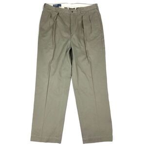 POLO Ralph Lauren 100% Cotton Pleated Andrew Straight Leg Pants in Taupe 36 x 30